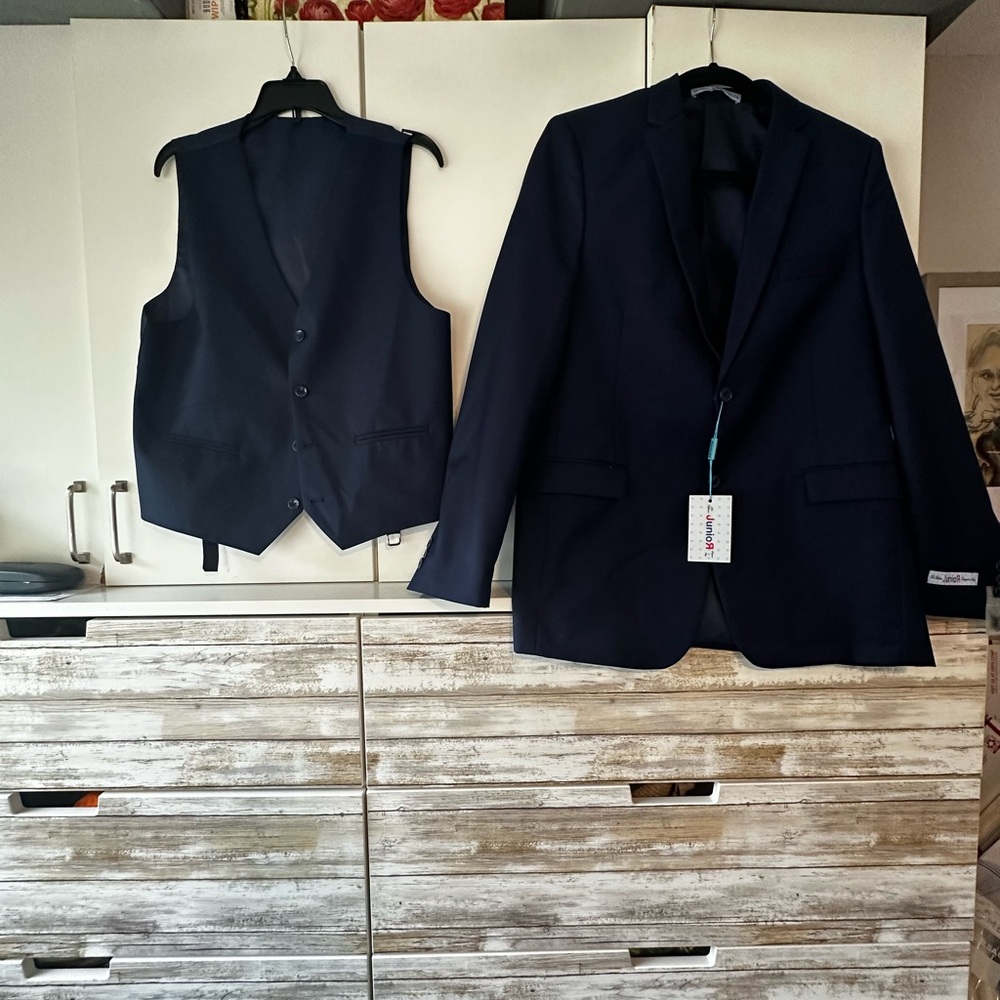 ✨ Milano KNY Boys Suit Jacket & Vest Set Size 18 Blue NWT Formal Wedding ✨